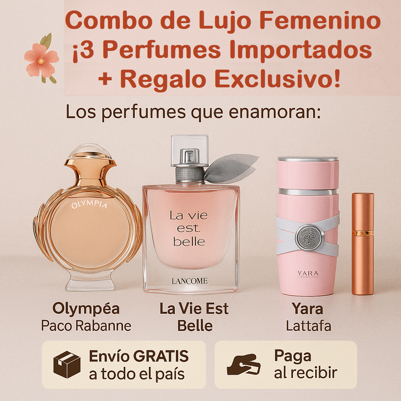 ✨ Combo de Lujo Femenino – ¡3 Perfumes Importados + Regalo Exclusivo! ✨